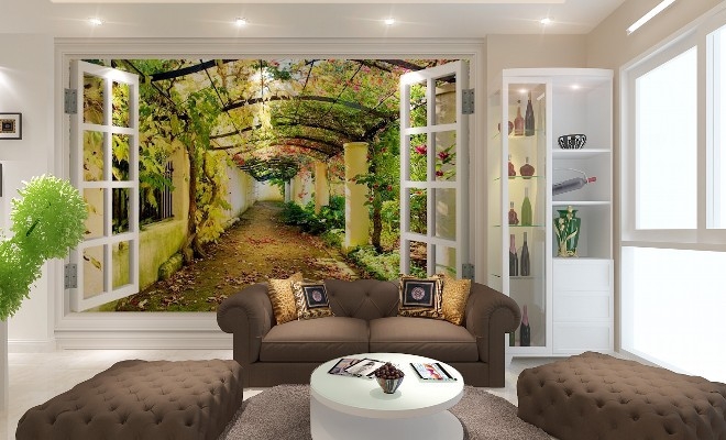Tranh thiên nhiên 3D cửa sổ dán tường cho nhà thêm xinh